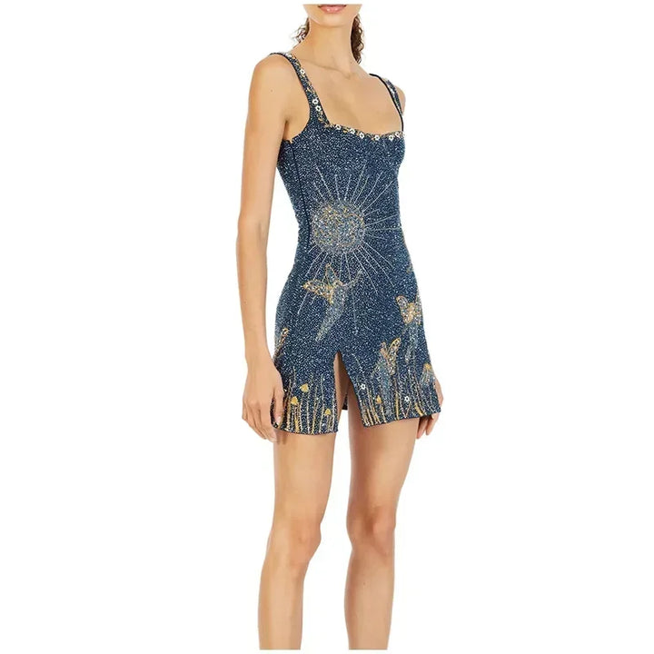 3D Print Sequin Mini Dress - Celine