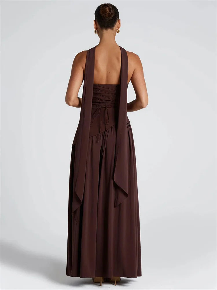 Maxi Strapless Dress with Back Tie, Chiffon Skirt, Slit, and Matching Scarf - Zora