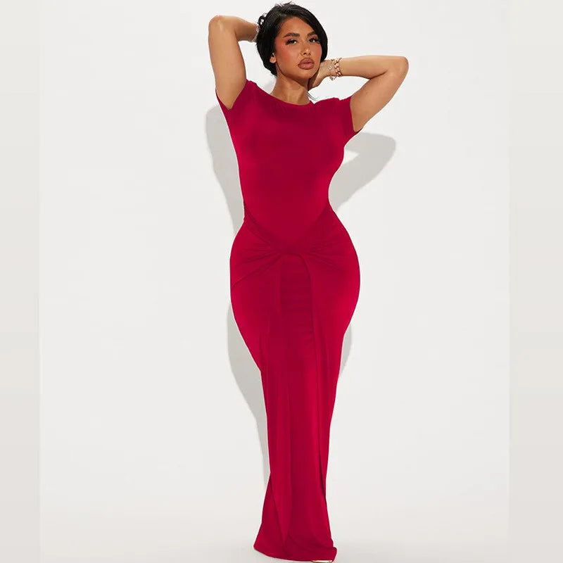 Maxi Dress with Ruching and Cross Design - Sheila