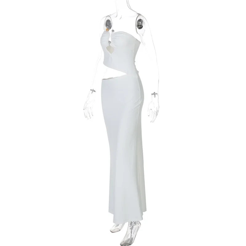 Maxi strapless dress with cut style and buckle detail - Tai