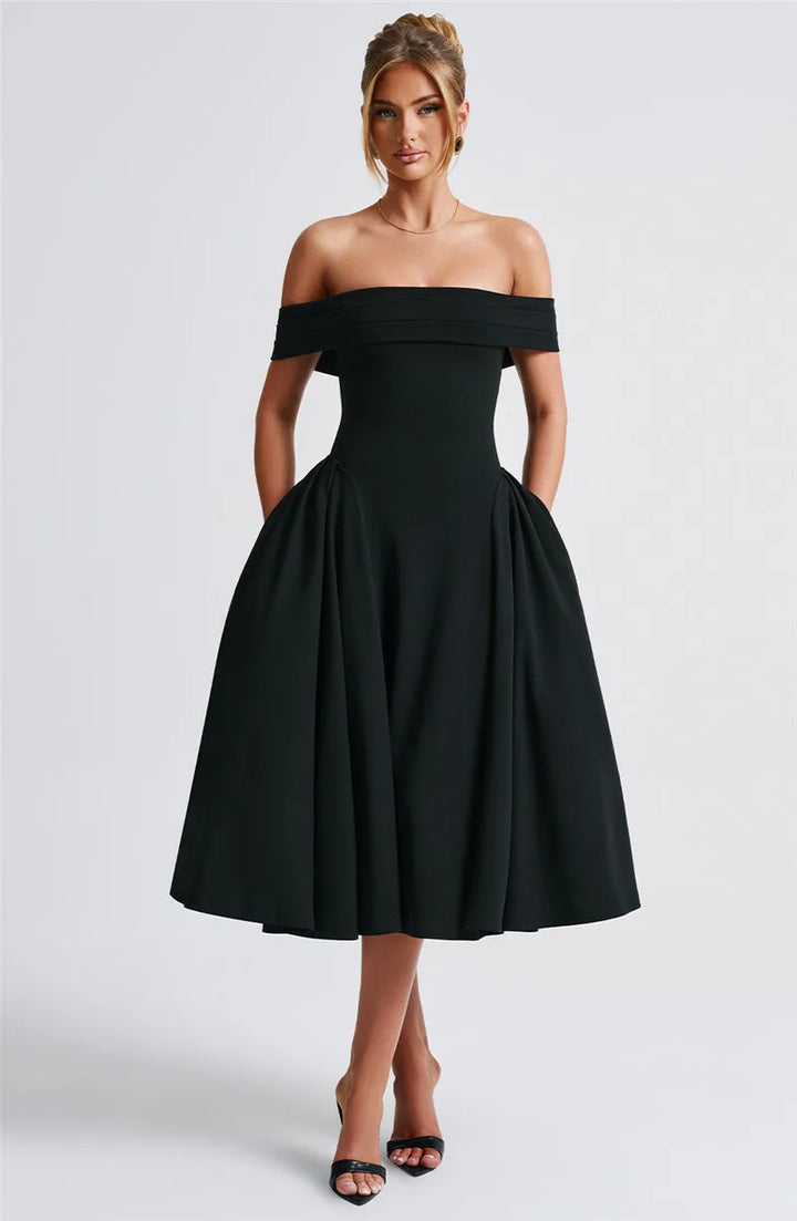 Off-Shoulder A-Line Midi Dress - Inbal
