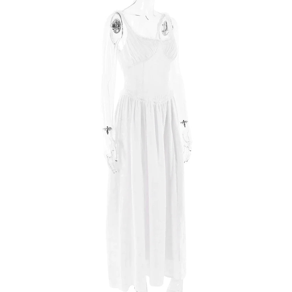 Chiffon Maxi Dress with Floral Embroidery, A-Line Cut, and Slit Design - Alejandra