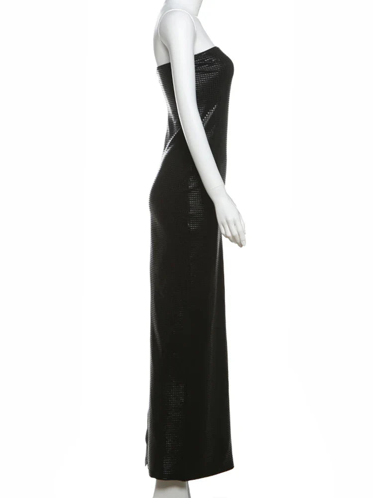 Maxi Strapless Dress with Sparkling Square Pattern - Melanie