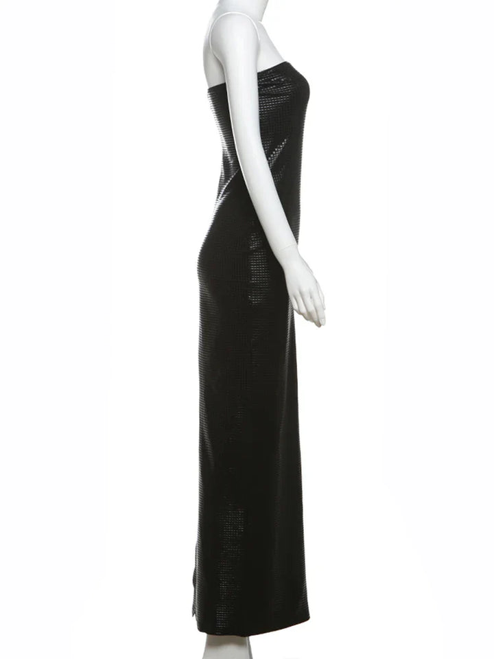 Maxi Strapless Dress with Sparkling Square Pattern - Melanie