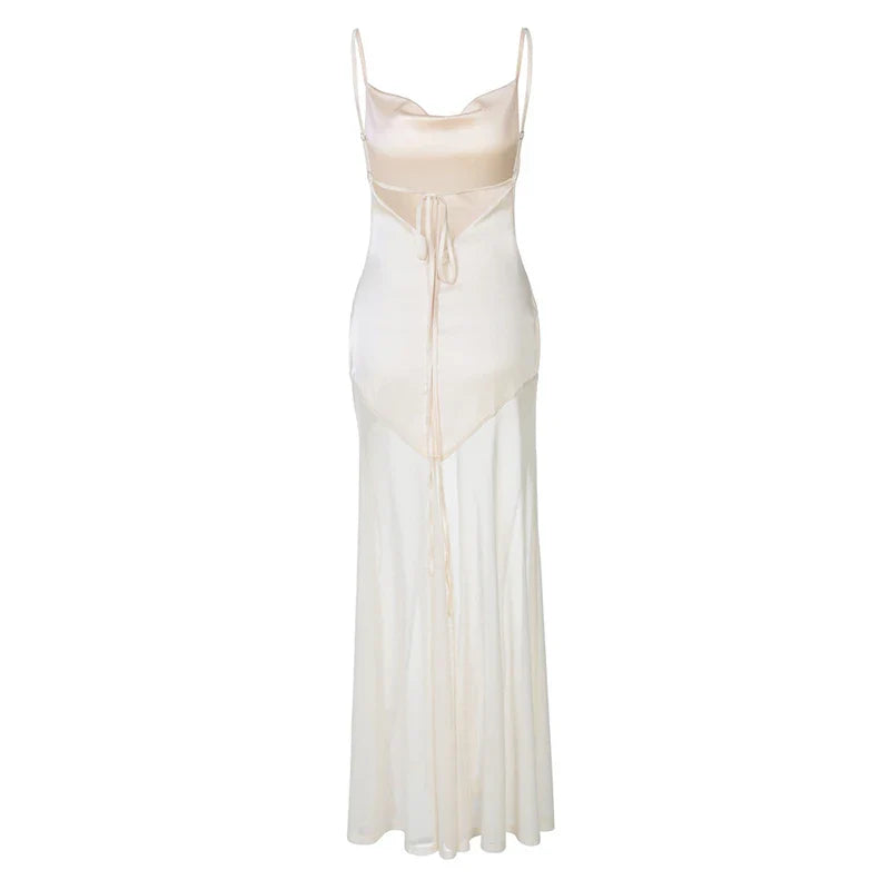 Maxi Satin Dress with Chiffon Detail and Open Back - Gracie