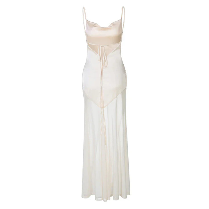 Maxi Satin Dress with Chiffon Detail and Open Back - Gracie