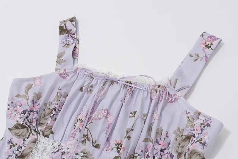 Floral mini dress with lace trim in a rustic A-line design - Himana