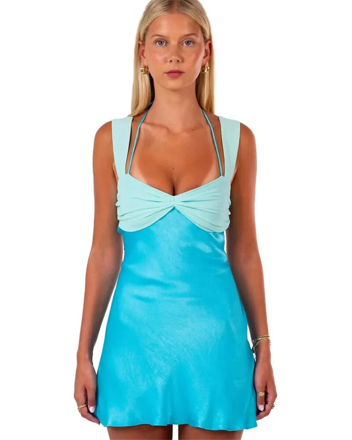 Mini Satin Dress with Open Back Ties - Liela