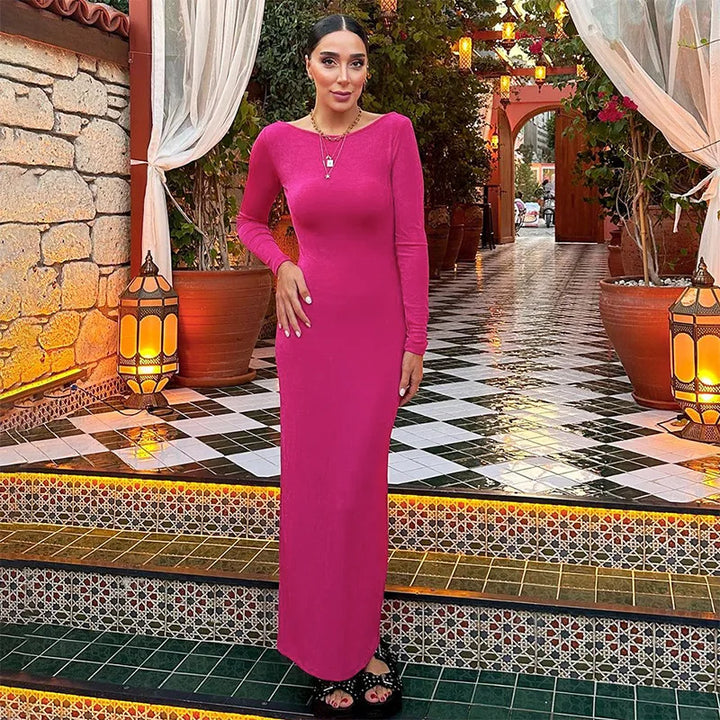 Knitted Maxi Dress with Open Back and Ties - Shindy