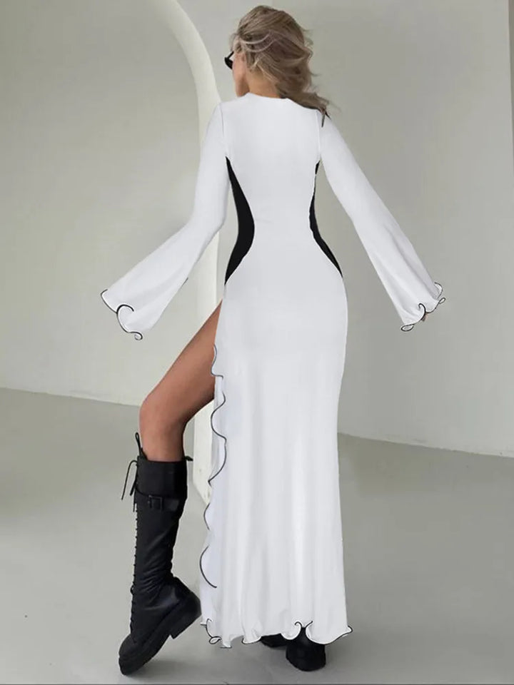 Ruffled maxi dress with slit and bell sleeves design - Georgia