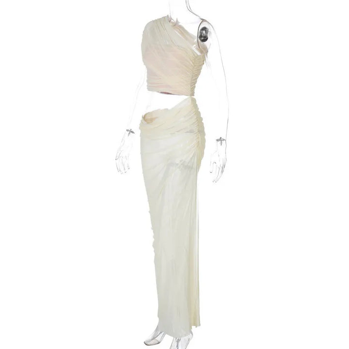 Asymmetric Chiffon Maxi Dress with Slit - Shi Lin
