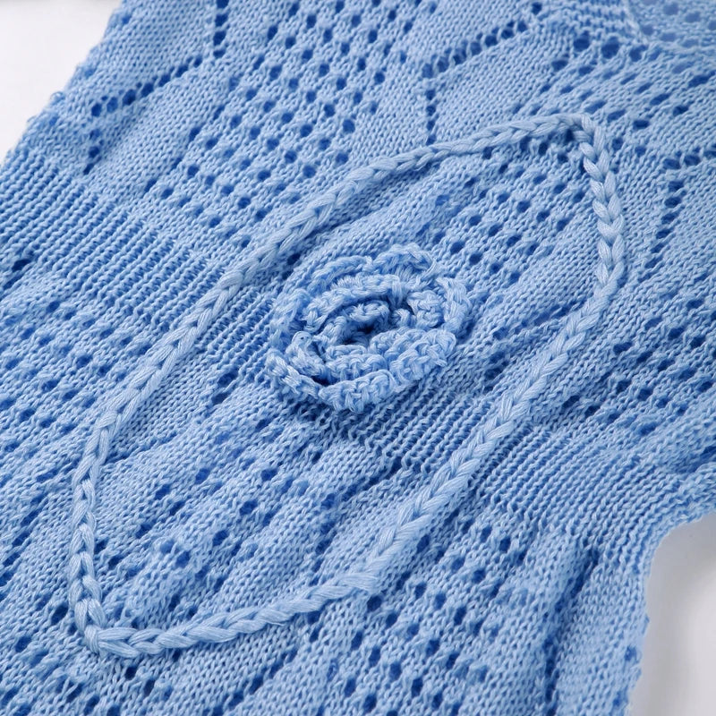 Knitted Maxi Beach Dress with Flower Decoration - Beatrice