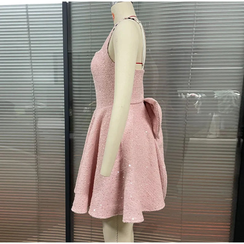 A-Line Mini Sequin Dress with Bow Detail on Back - Alayna