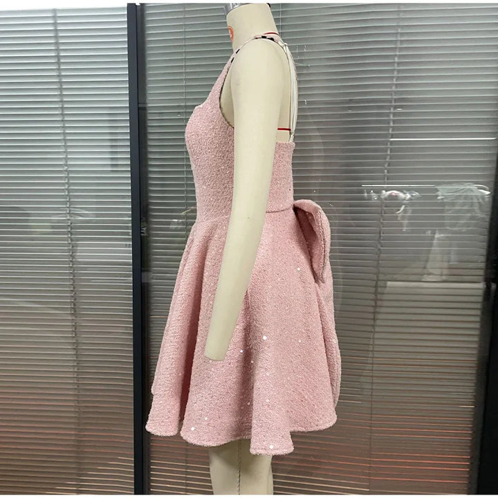 A-Line Mini Sequin Dress with Bow Detail on Back - Alayna