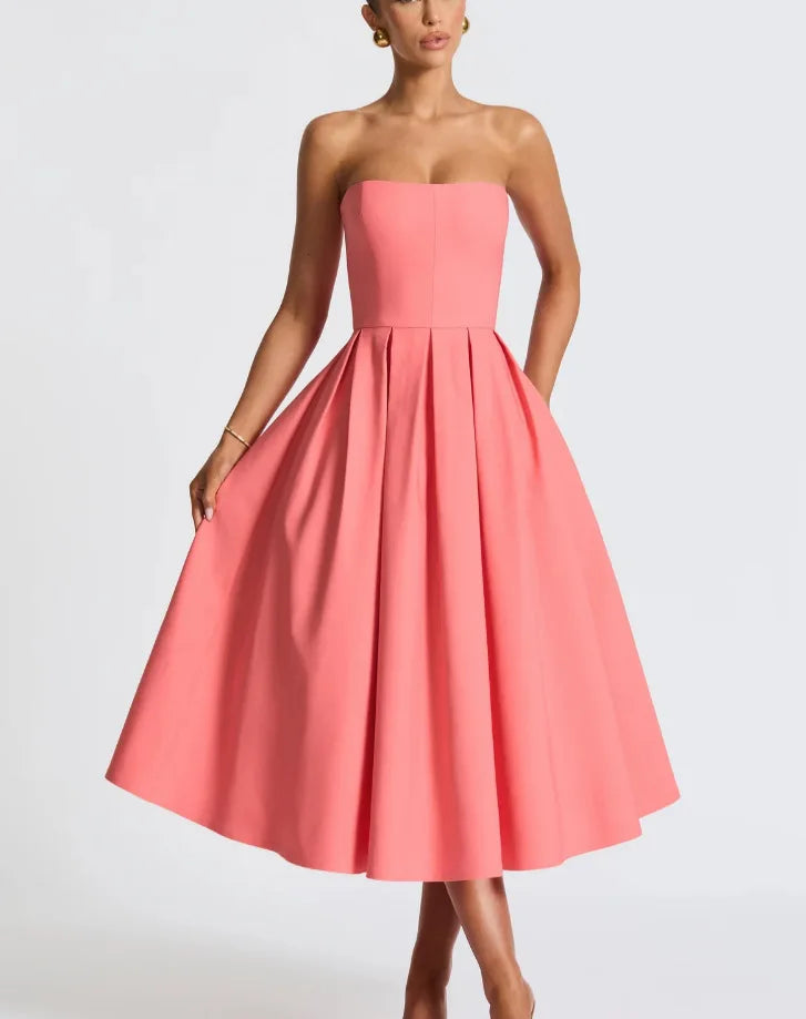Strapless midi dress in A-line cut - Arya
