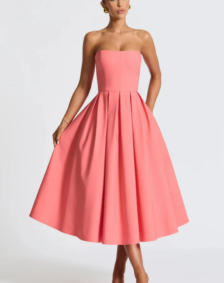 Strapless midi dress in A-line cut - Arya