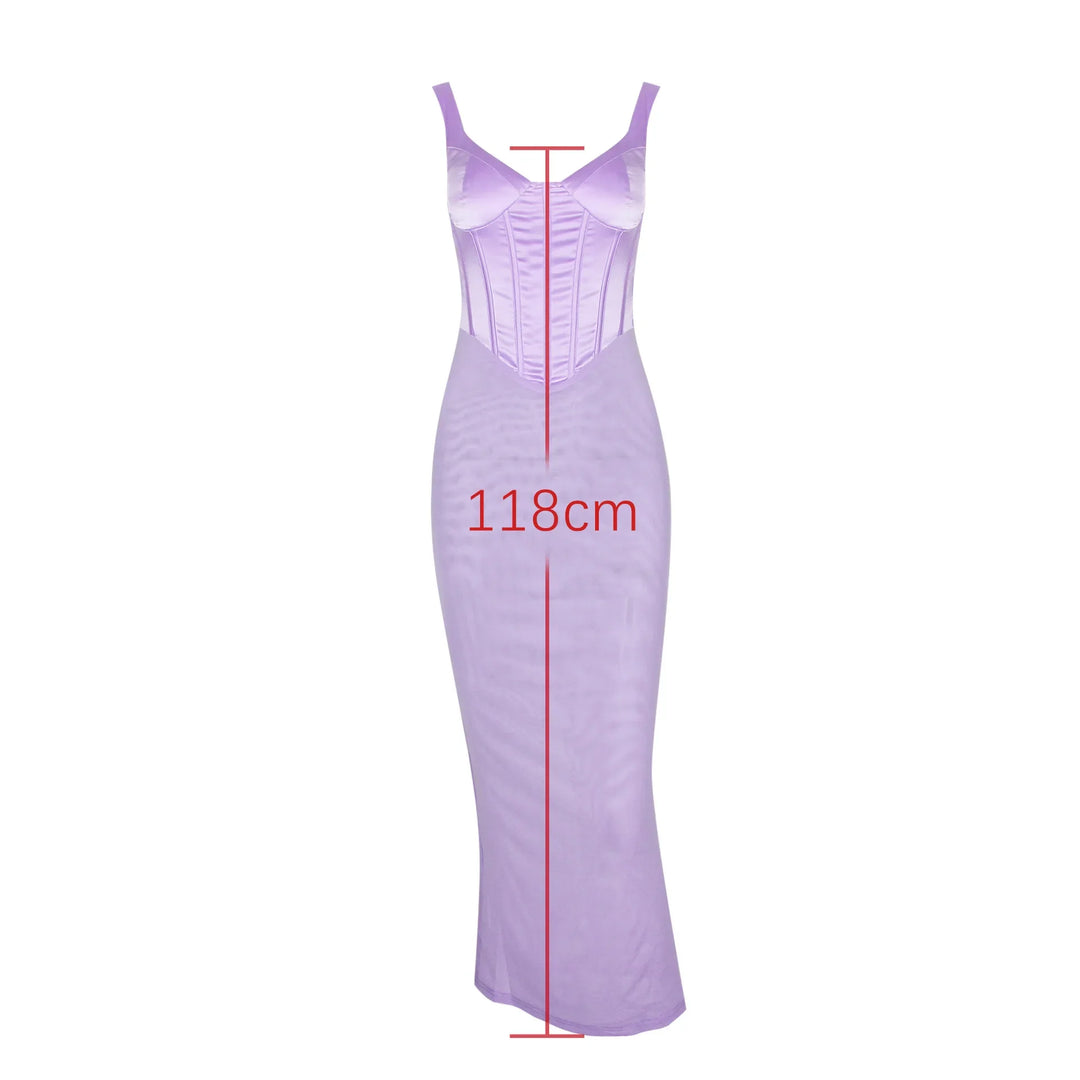 Mesh Maxi Dress with Satin Corset Design - Mariam