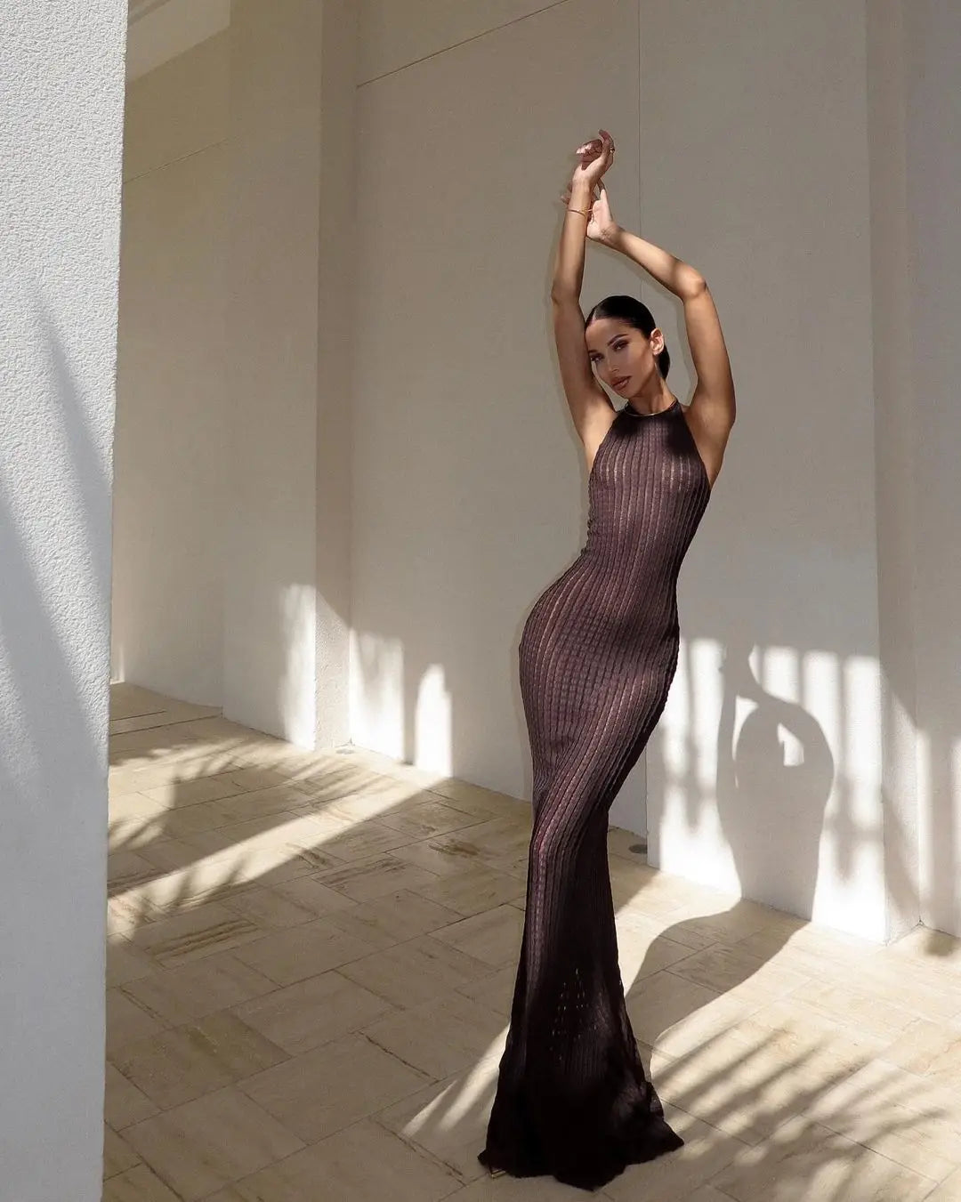 Partially Sheer Beach Dress with Stripe Style - Lilia