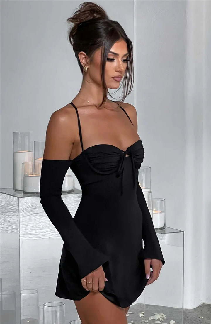 Off-Shoulder Mini Dress with Chest Tie Detail - Romy