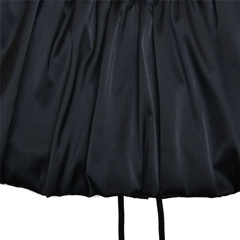 Balloon cut satin mini dress with corset design and lace cap sleeves - Miala
