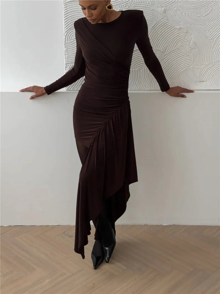 Ruched Mini Dress with Asymmetric Train Decoration - Kamryn