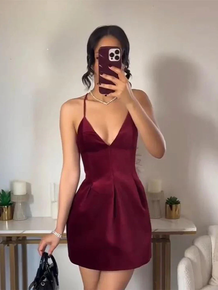Open Back Velvet Mini Dress - Clart