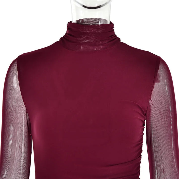 Mini pleated dress with turtleneck and chiffon bell sleeves - NARA