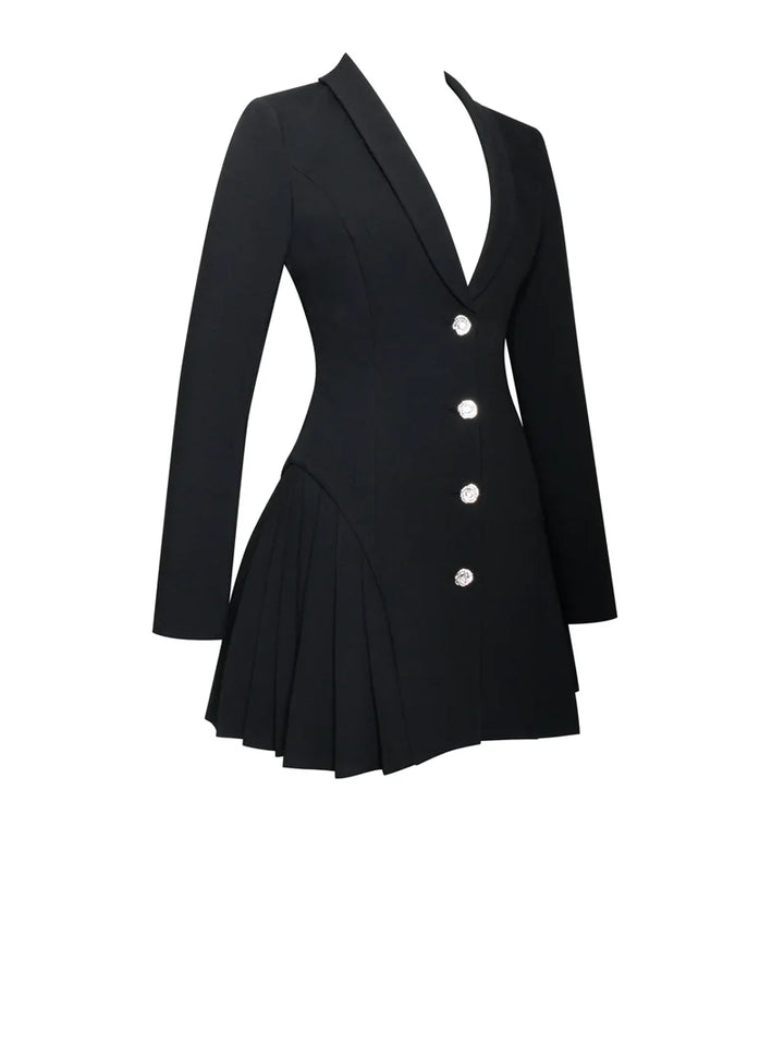 Tailored Mini Dress with Diamond Button Detail - EMMA