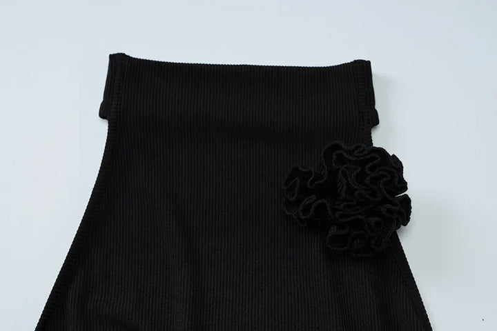 Knitted Collar Maxi Dress with Flower Decoration and Open Back - Amalia