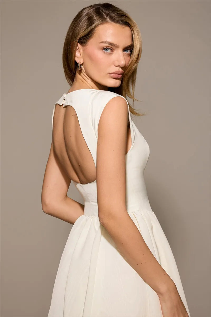 A-Line Midi Dress with Open Back - Rona Lee