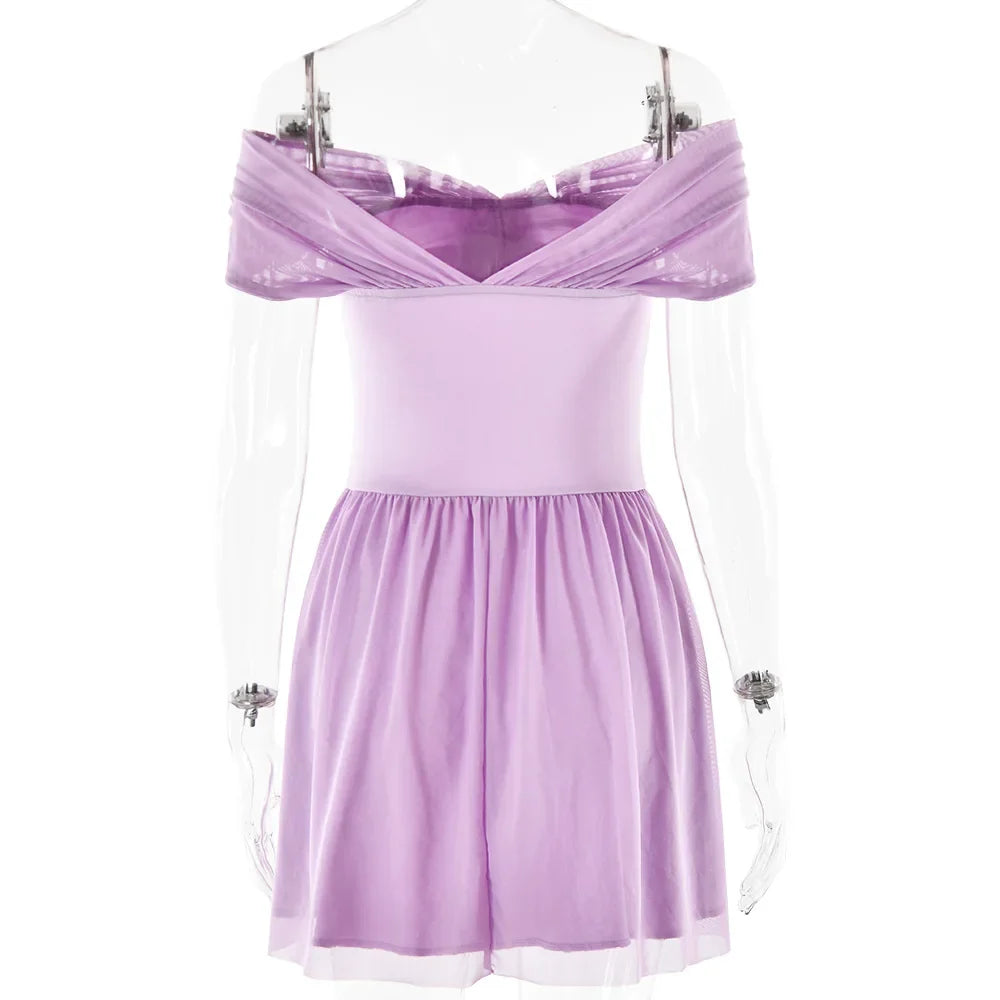 A-line Chiffon Mini Dress with Off-Shoulder - Naya