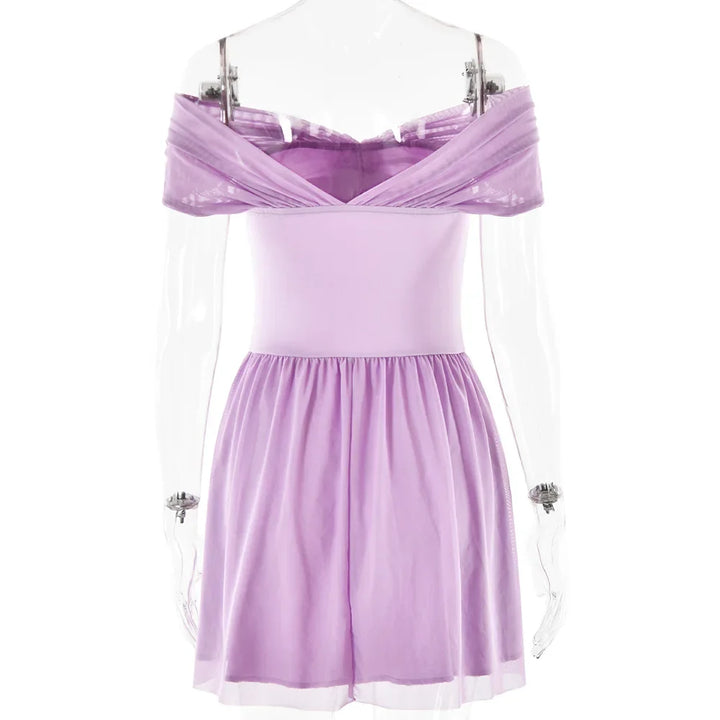 A-line Chiffon Mini Dress with Off-Shoulder - Naya