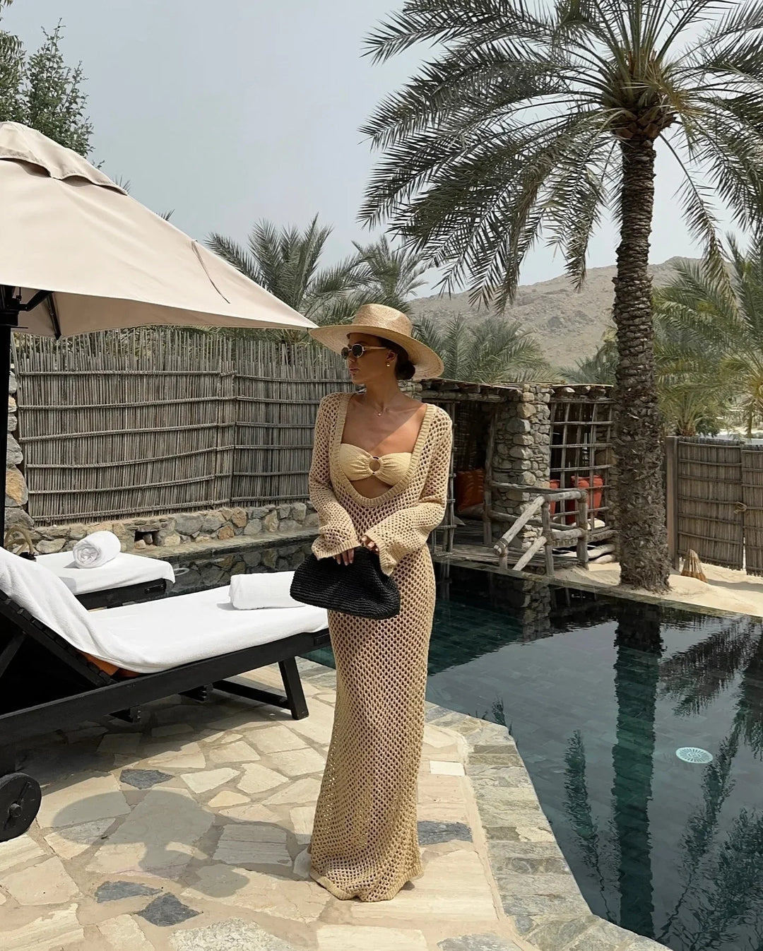 Mesh Maxi Beach Dress with Open Chest/Back - Amber
