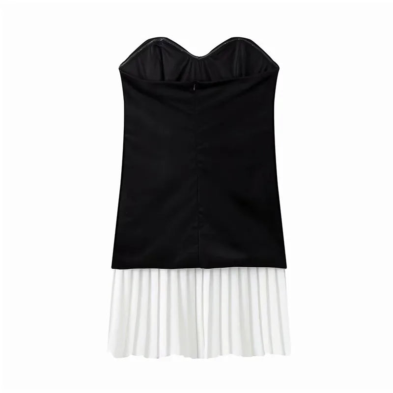 Strapless Velvet Mini Dress with Pleated Skirt Design - Evie