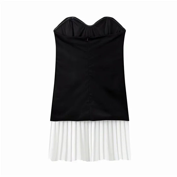 Strapless Velvet Mini Dress with Pleated Skirt Design - Evie