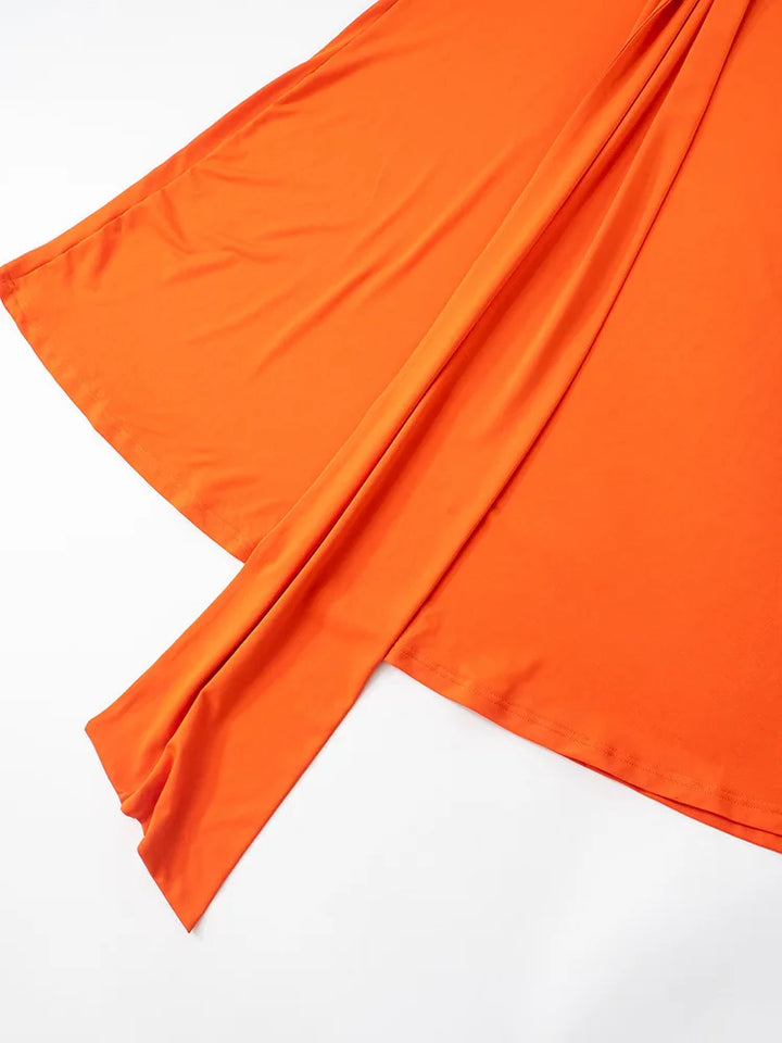Boho chic maxi dress with one shoulder and slit decorated with a train - Alexandria