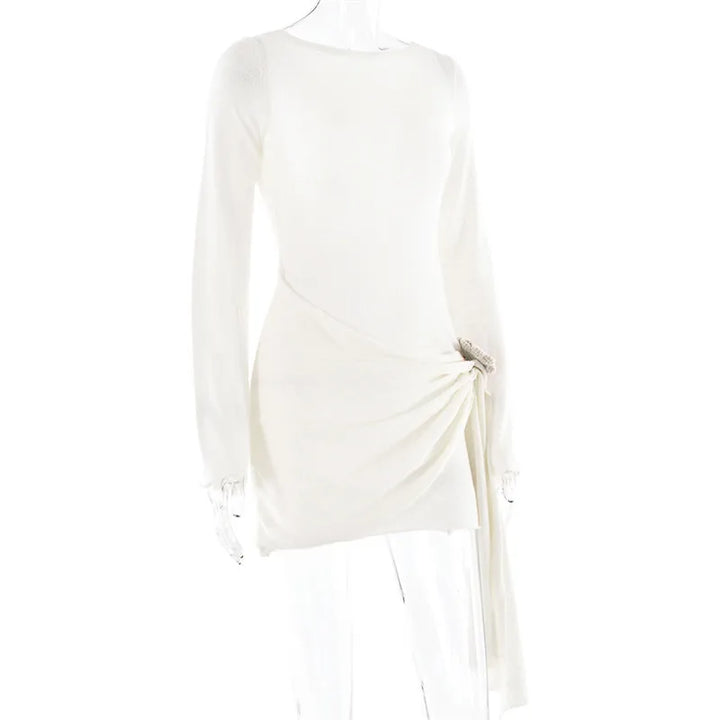 Knitted mini dress with flower and train design and open back - Malia