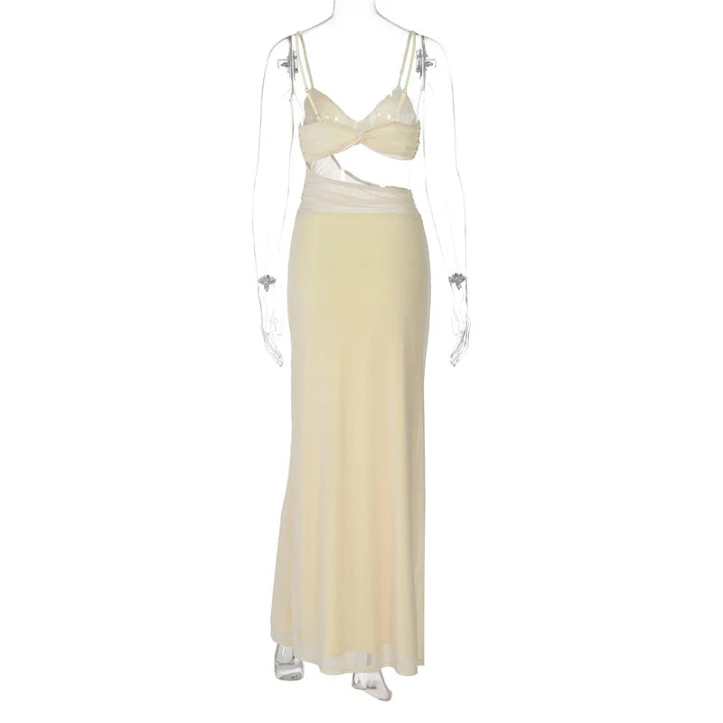 Maxi mesh dress with lining, featuring cutout and open back design - Jane