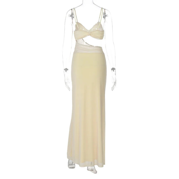 Maxi mesh dress with lining, featuring cutout and open back design - Jane