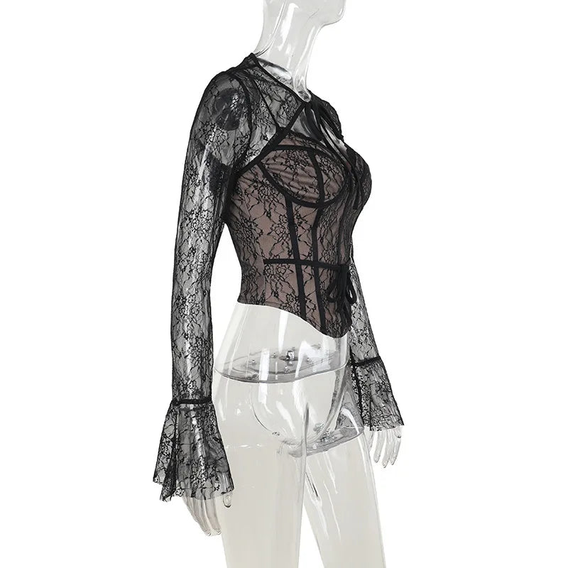 Lace corset top with lace sleeve decoration - Mila