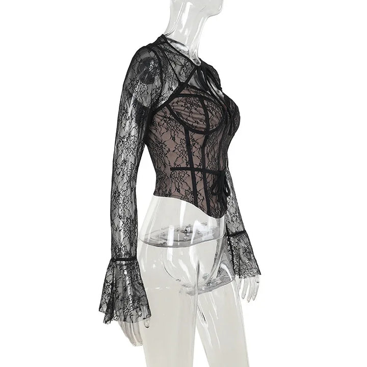 Lace corset top with lace sleeve decoration - Mila