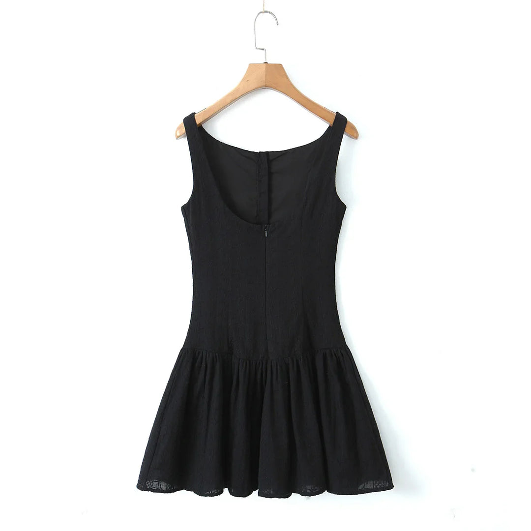 Mini Dress with Embroidery and Button Detail - Shaked