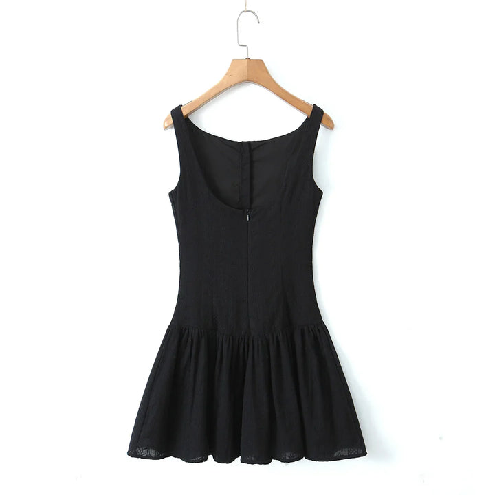 Mini Dress with Embroidery and Button Detail - Shaked