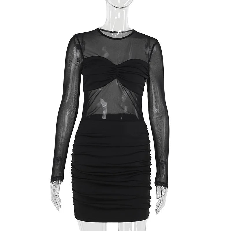 Mini mesh dress with ruching design - Baki