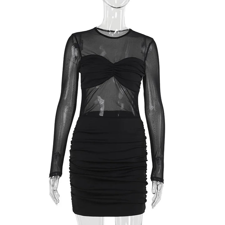 Mini mesh dress with ruching design - Baki