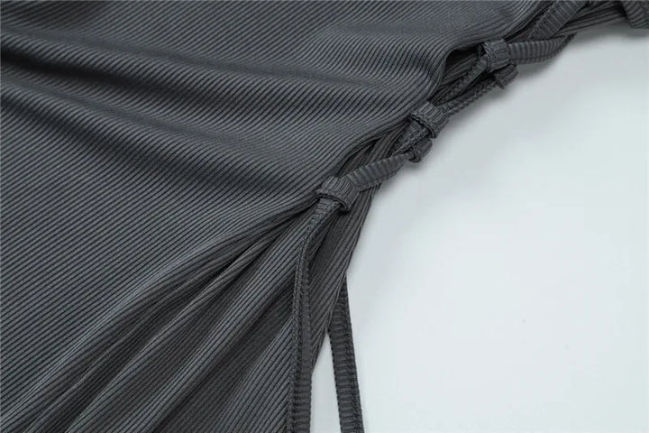 Modest knitted A-line maxi dress with waist ties - Liri