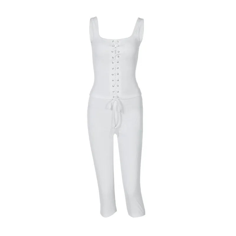 Two-piece set tie top and three-quarter leggings - Nadia