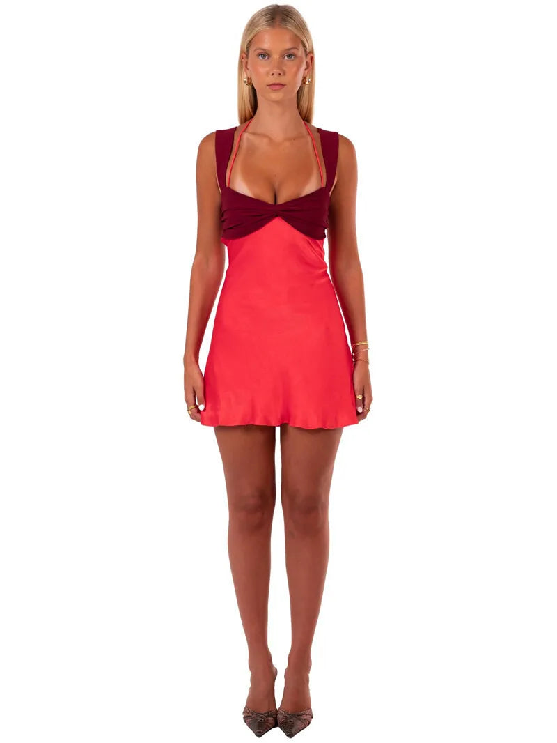 Mini Satin Dress with Open Back Ties - Liela