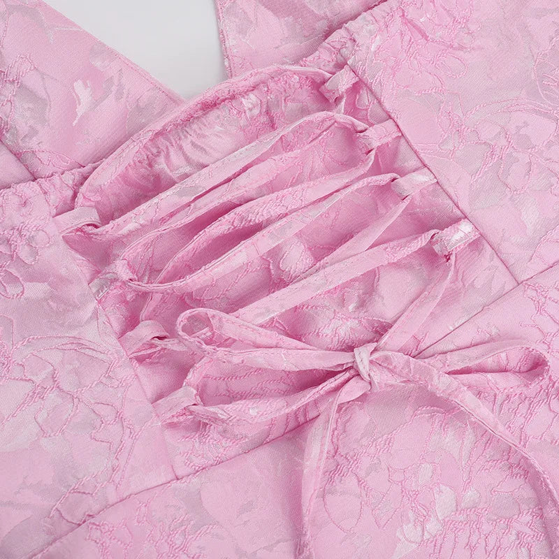 A-line mini dress with neck tie and embroidered floral illustration with bow details - Carolina