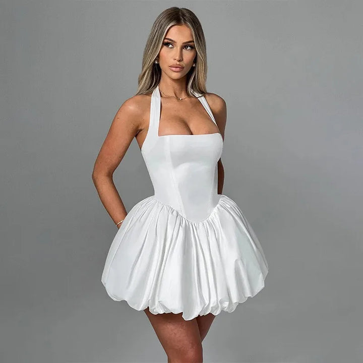 Balloon Mini Dress with Neck Tie and Satin Skirt - Mikaela